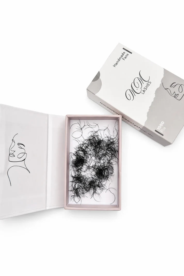 4D Loose Fertigfächer – 1.000 handgefertigte Wimpernfächer in Einzellängen von 6–15 mm, CC- oder D-Curl, Stärke 0,07 mm
